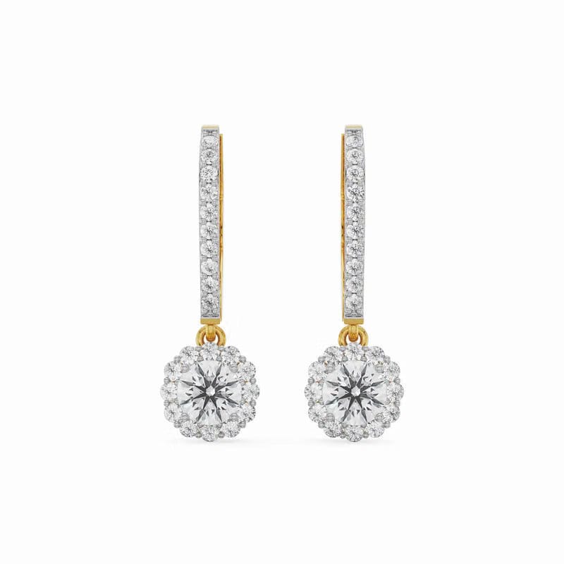 Round Halo Lab Grown Diamond Dangler Earrings