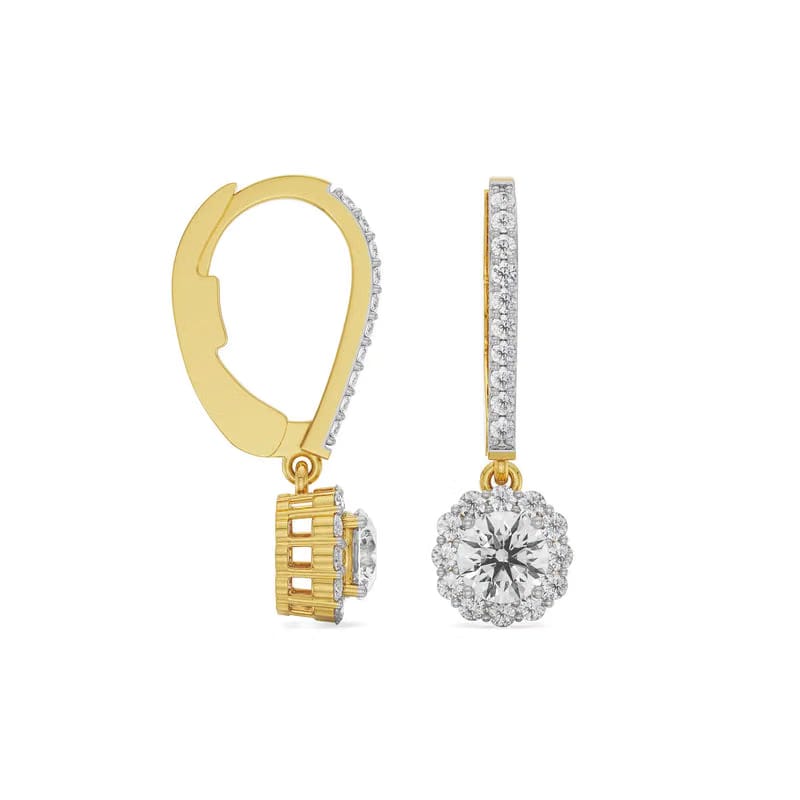 Round Halo Lab Grown Diamond Dangler Earrings 9KT