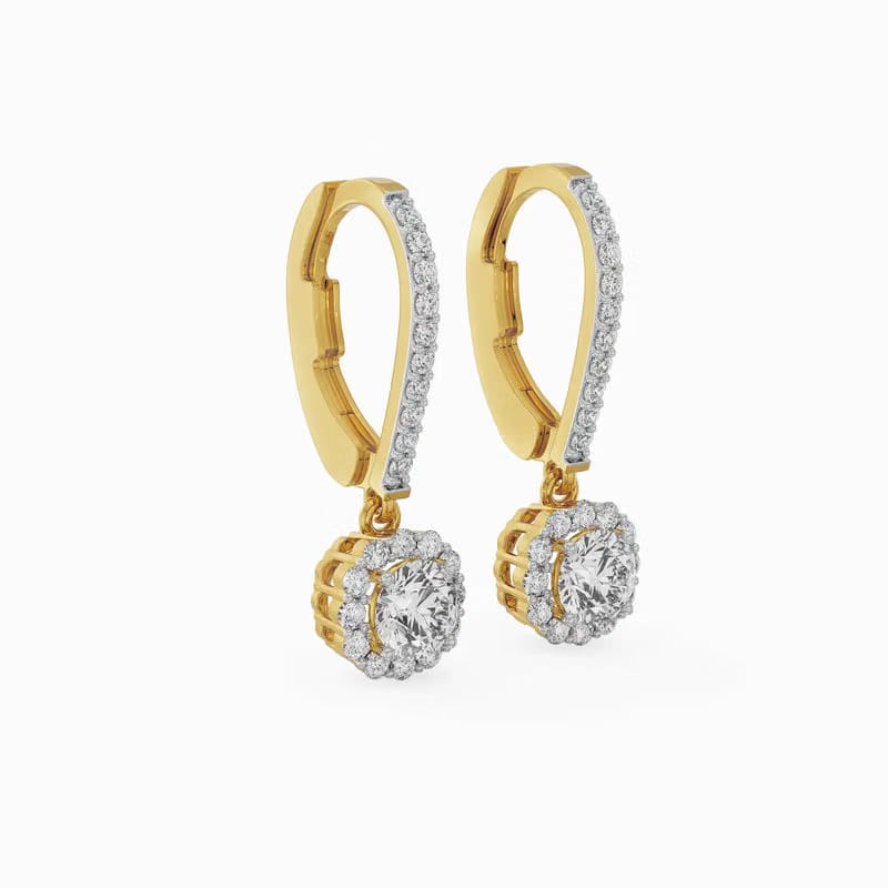 Round Halo Lab Grown Diamond Dangler Earrings 9KT
