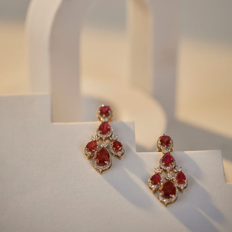 Ruby Pear Lab Diamond Dangle Earrings