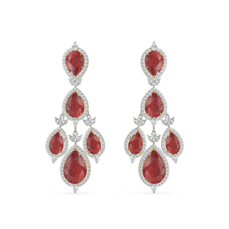 Ruby Pear Lab Diamond Dangle Earrings