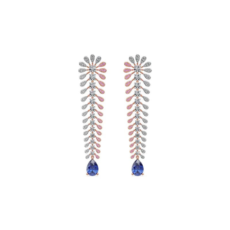 Sapphire Fern Lab Grown Diamond Chandelier Earrings