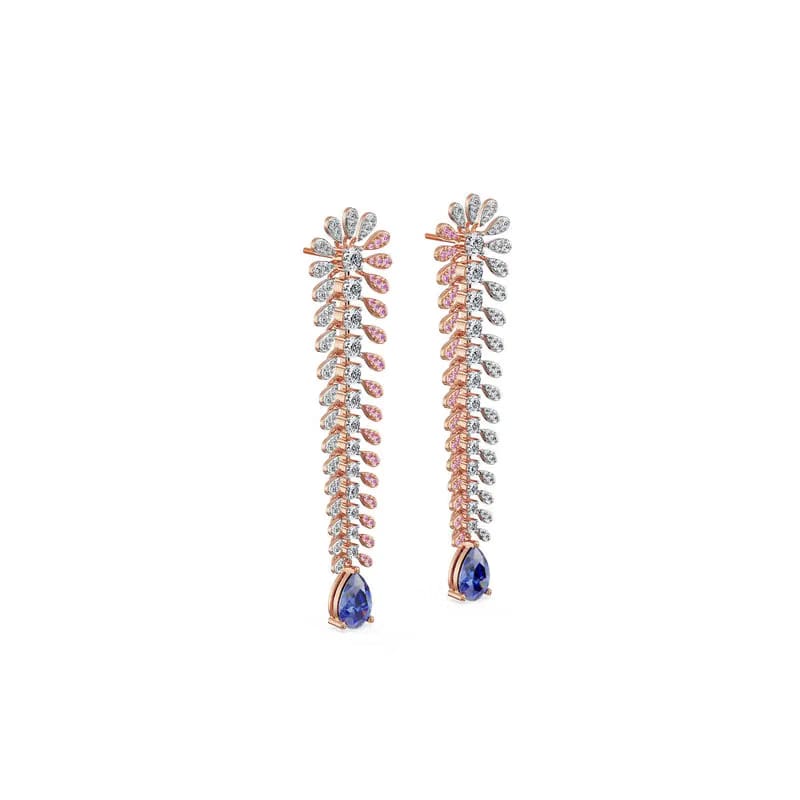 Sapphire Fern Lab Grown Diamond Chandelier Earrings