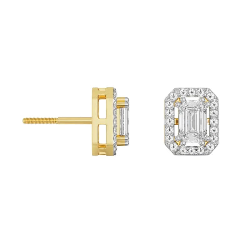 Shimmering Halo Emerald Lab Grown Diamond Earrings