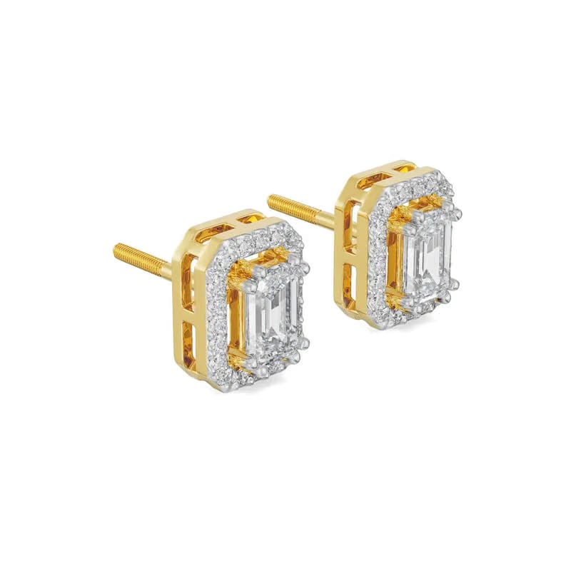 Shimmering Halo Emerald Lab Grown Diamond Earrings 9KT