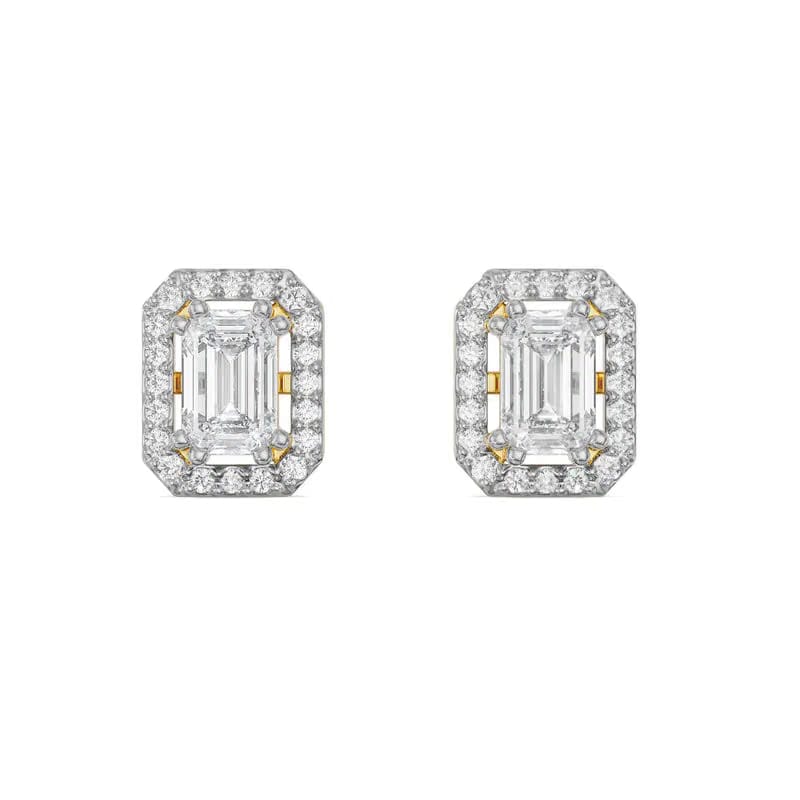 Shimmering Halo Emerald Lab Grown Diamond Earrings 9KT