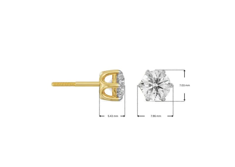 Six Prong 1 CT Lab Grown Diamond Studs 9KT