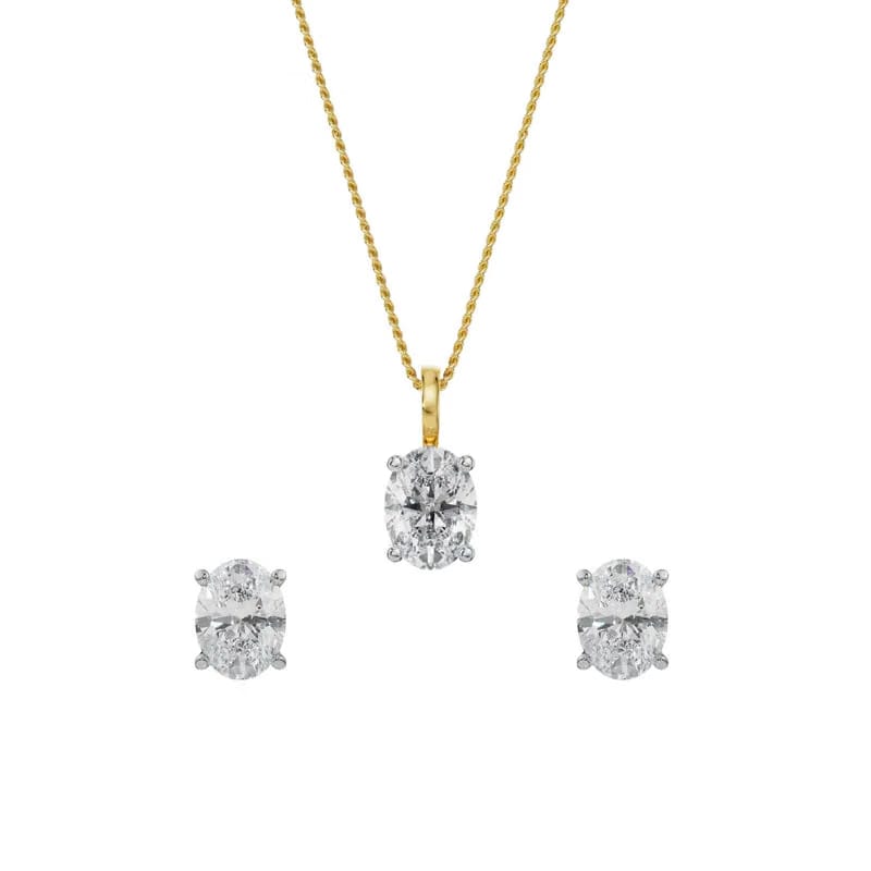 Solitaire Oval Lab Grown Diamond Pendant Set