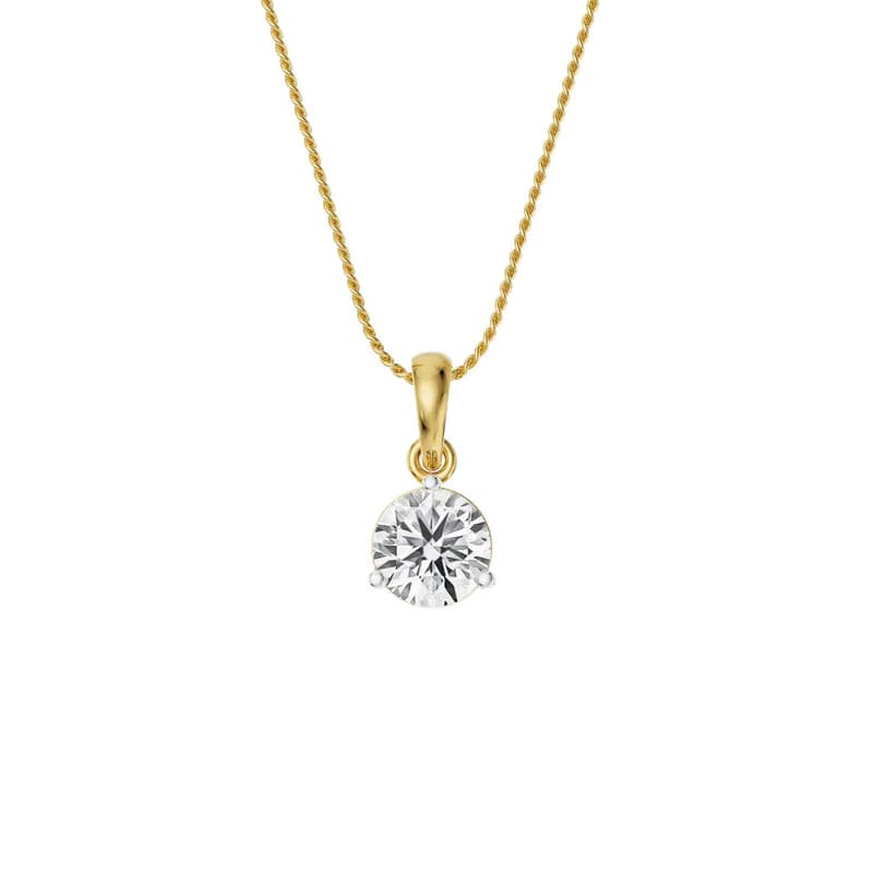 Three Prong 2 CT Lab Grown Diamond Pendant 9KT
