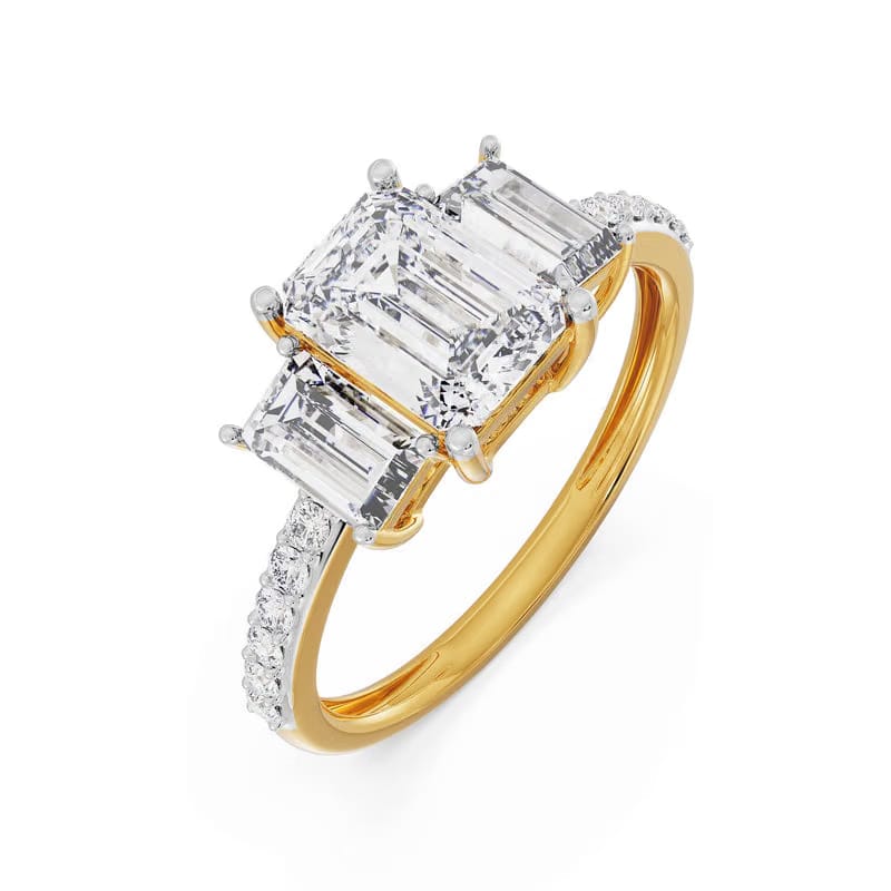 Three Stone Emerald Diamond Ring 9KT