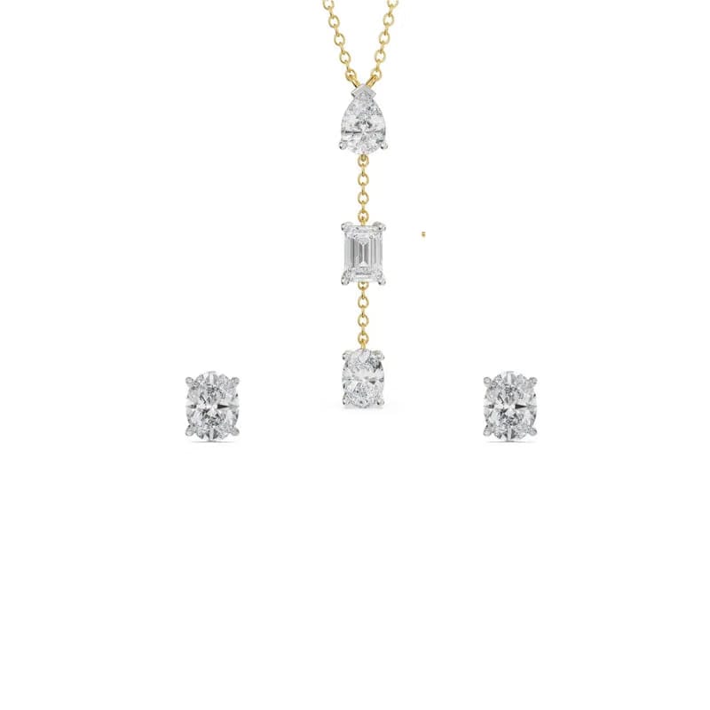 Tri Lab Diamond Drop Necklace Set