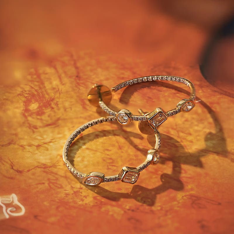 Trio Stone Lab Grown Diamond Hoops