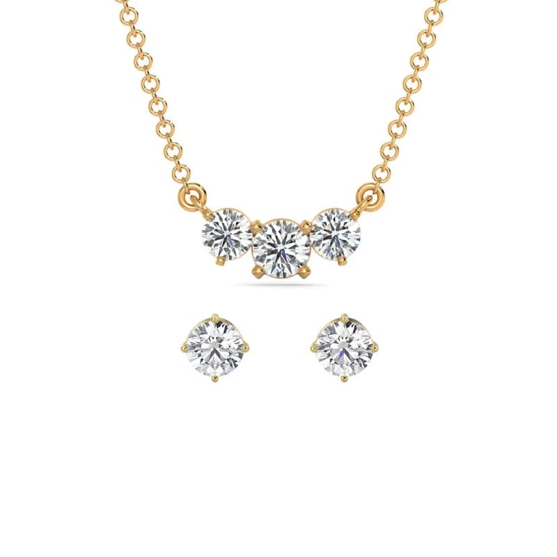 Triple Solitaire Lab Diamond Necklace Set