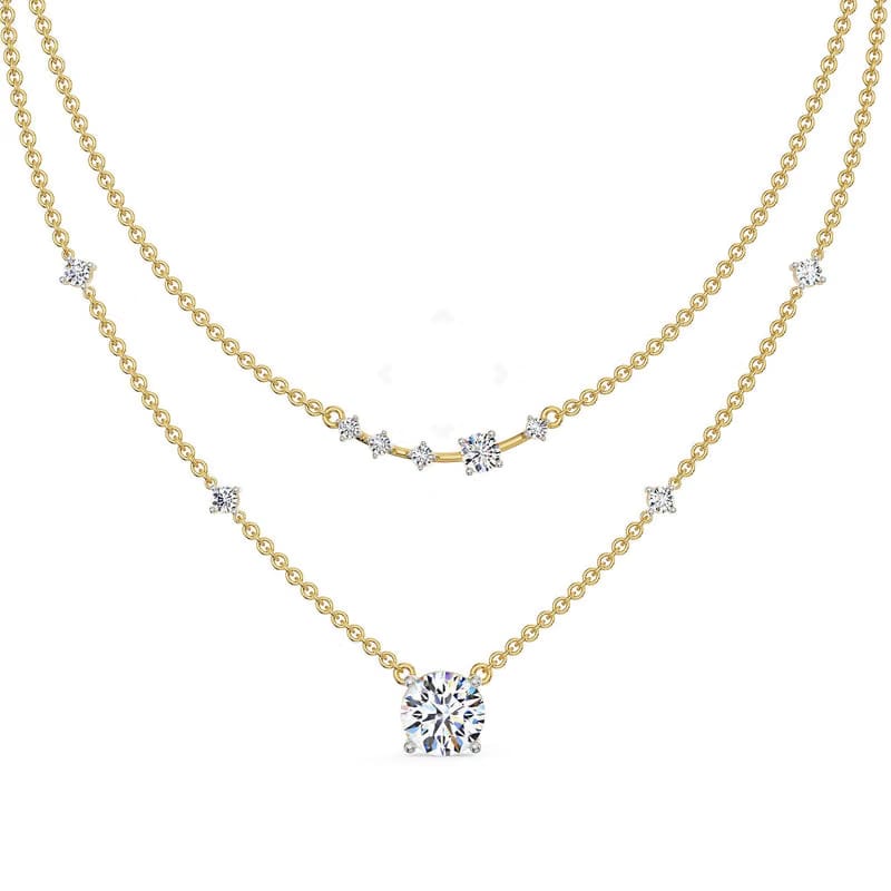 Two Layered Lab Grown Diamond Solitaire Necklace 9KT