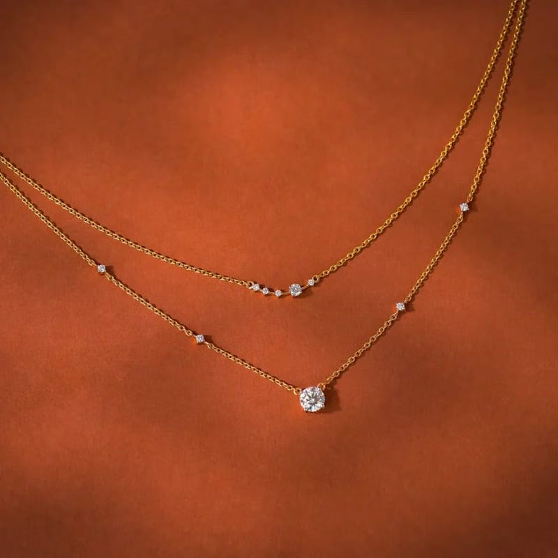 Two Layered Lab Grown Diamond Solitaire Necklace 9KT