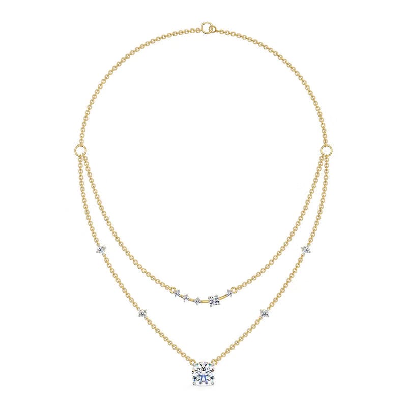 Two Layered Lab Grown Diamond Solitaire Necklace 9KT