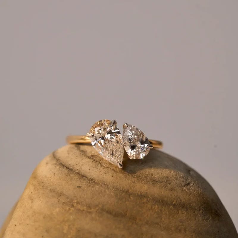 Two Stone Pear Solitaire Ring