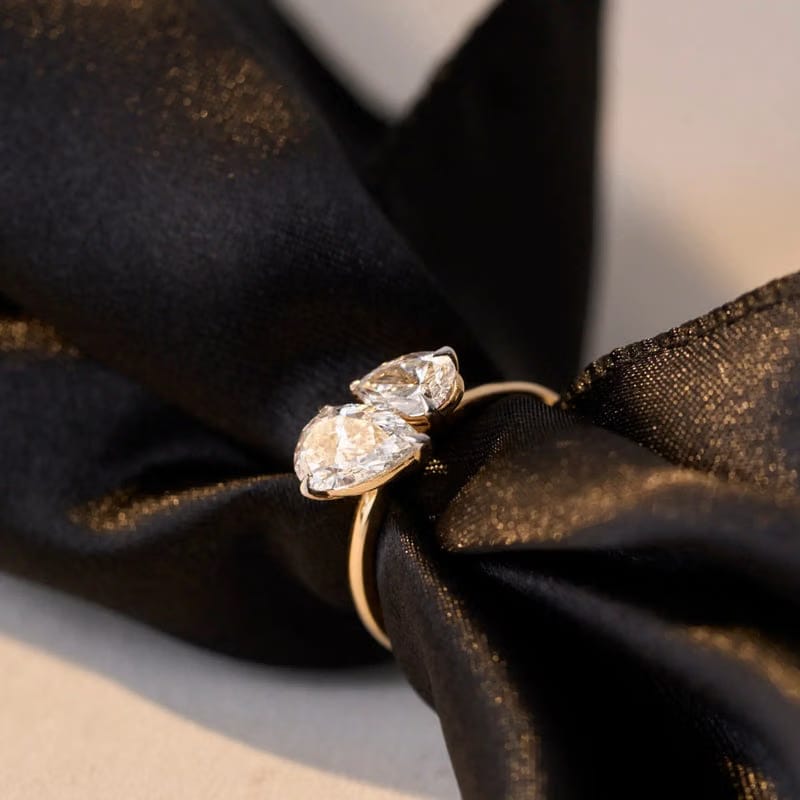 Two Stone Pear Solitaire Ring