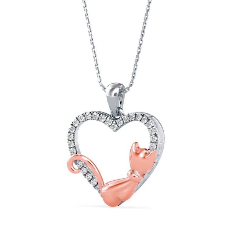Whiskered Love Cat Lab Grown Diamond Pendant 9KT