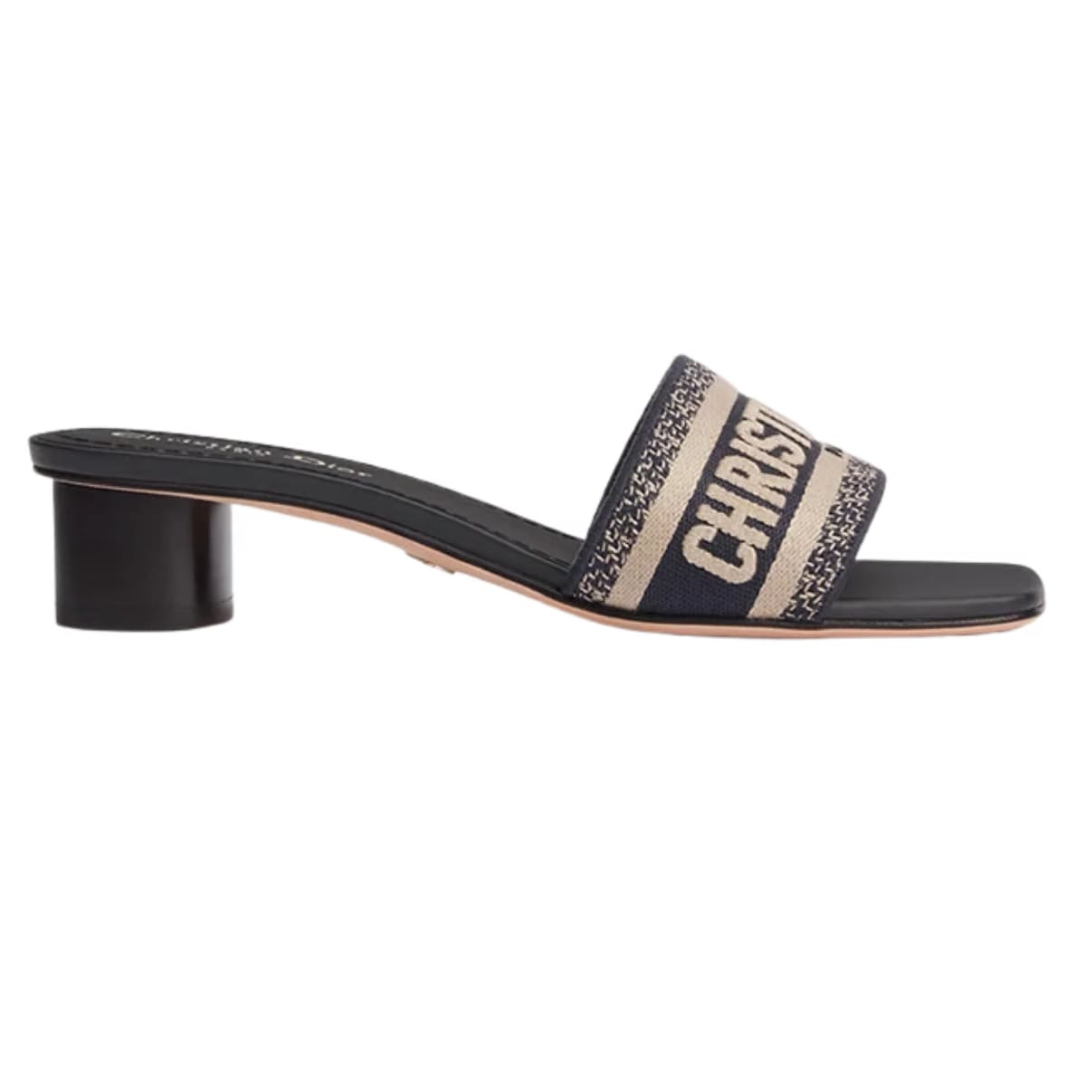 Dior Dway Heeled Slide Deep Blue Embroidered Cotton