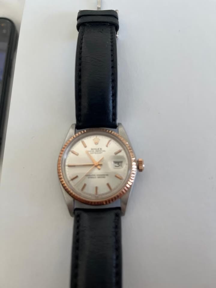 Rolex | Oyster Perpetual | 6101 | Yellow gold | 36 mm | Leather | Silver | Automatic
