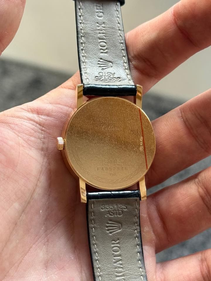 Rolex | Cellini | 5115 | Yellow gold | 32 mm | Crocodile skin | Black | Manual winding