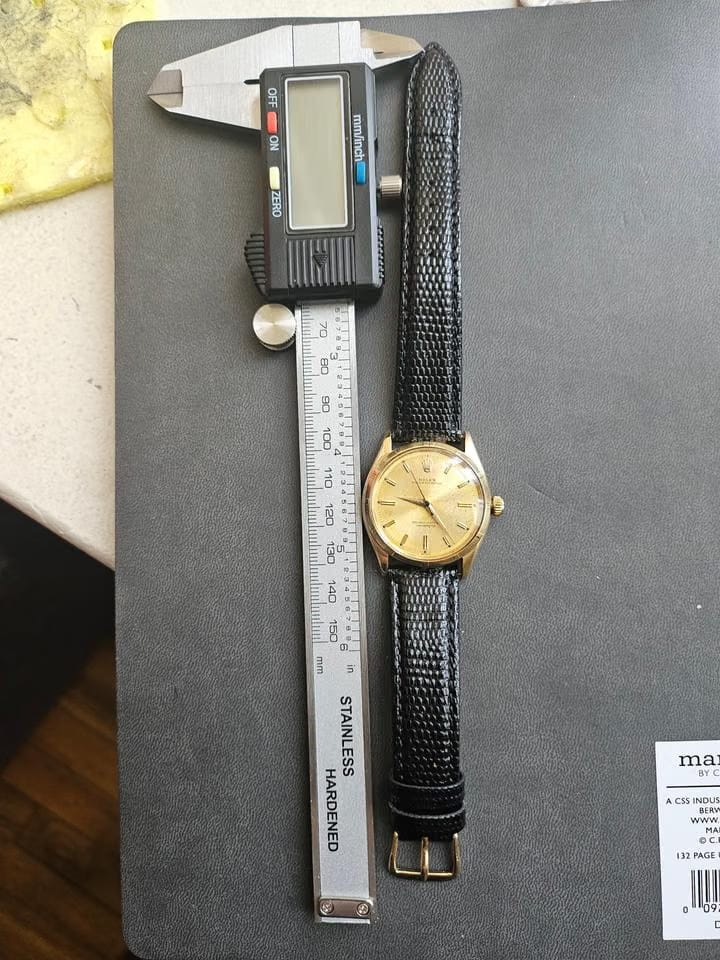 Rolex | Oyster Perpetual | 6565 | Yellow gold | 34 mm | Leather | Champagne | Automatic