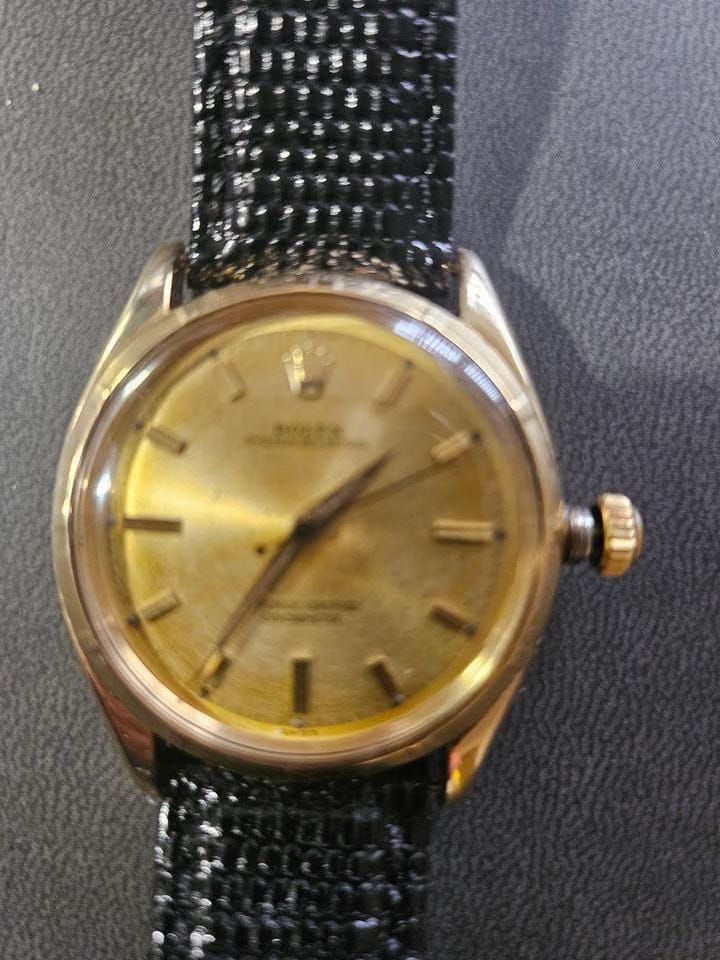 Rolex | Oyster Perpetual | 6565 | Yellow gold | 34 mm | Leather | Champagne | Automatic