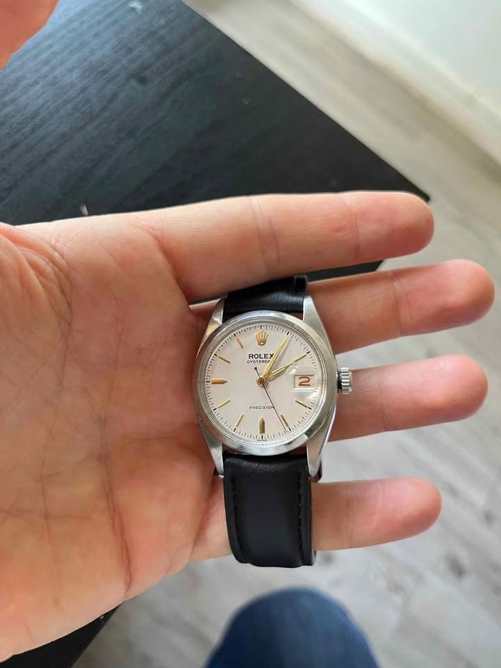 Rolex | Oyster | 6066 | Steel | 30 mm | Leather | White | Manual winding