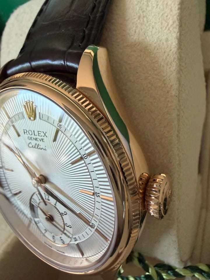 Rolex | Cellini | 50525 | Rose gold | 39 mm | Leather | Silver | Automatic