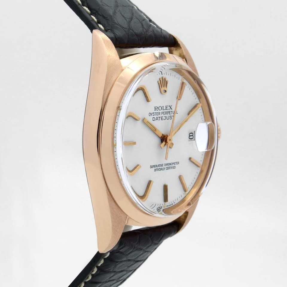 Rolex | Datejust | 1601 | Rose gold | 36 mm | Leather | White | Automatic