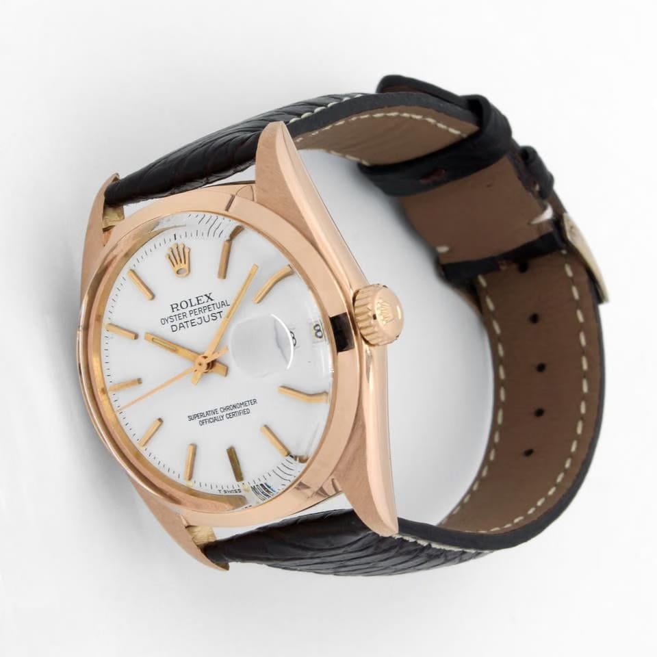 Rolex | Datejust | 1601 | Rose gold | 36 mm | Leather | White | Automatic