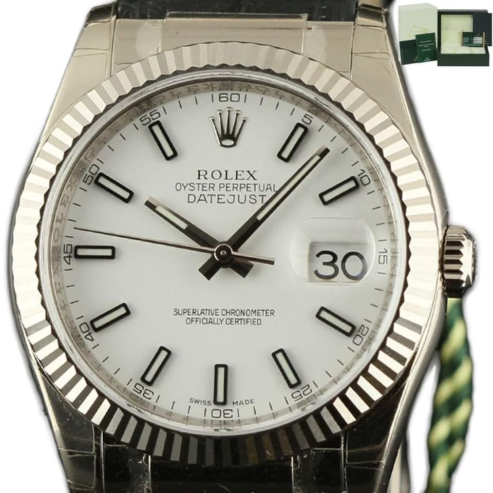 Rolex | Datejust | 116139 | White gold | 36 mm | Leather | White | Automatic