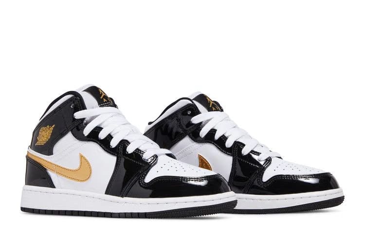Air Jordan 1 Mid Patent SE GS Black Gold