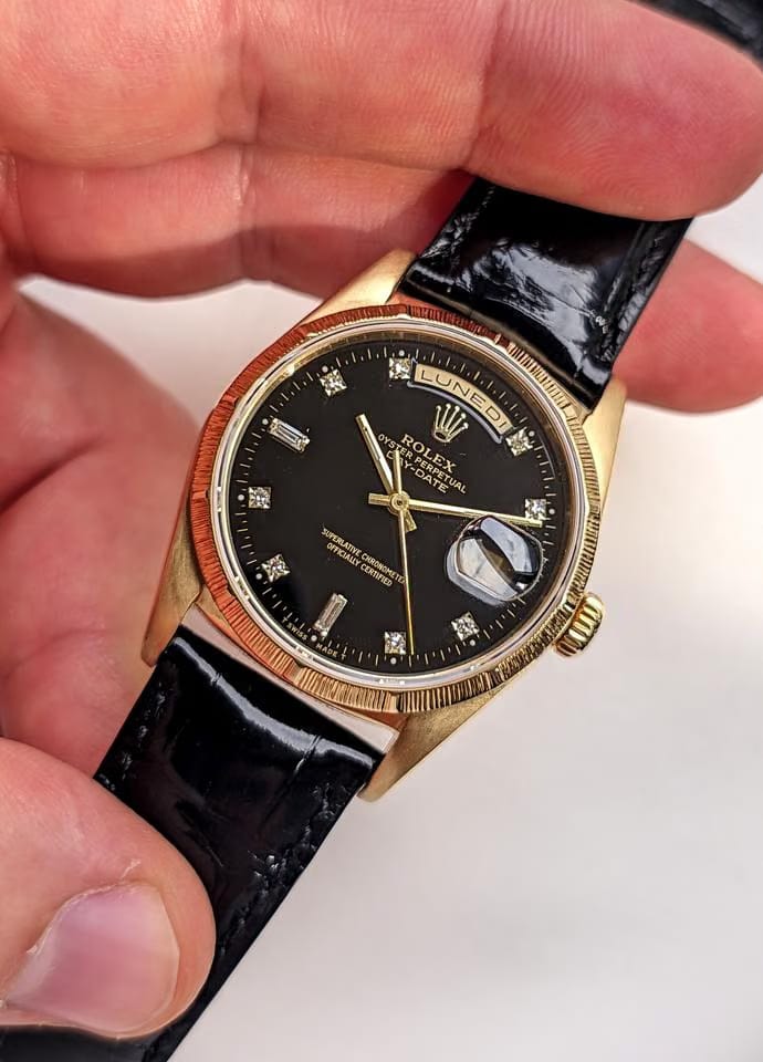Rolex | Day-Date | 18248 | Yellow gold | 36 mm | Leather | Black | Automatic
