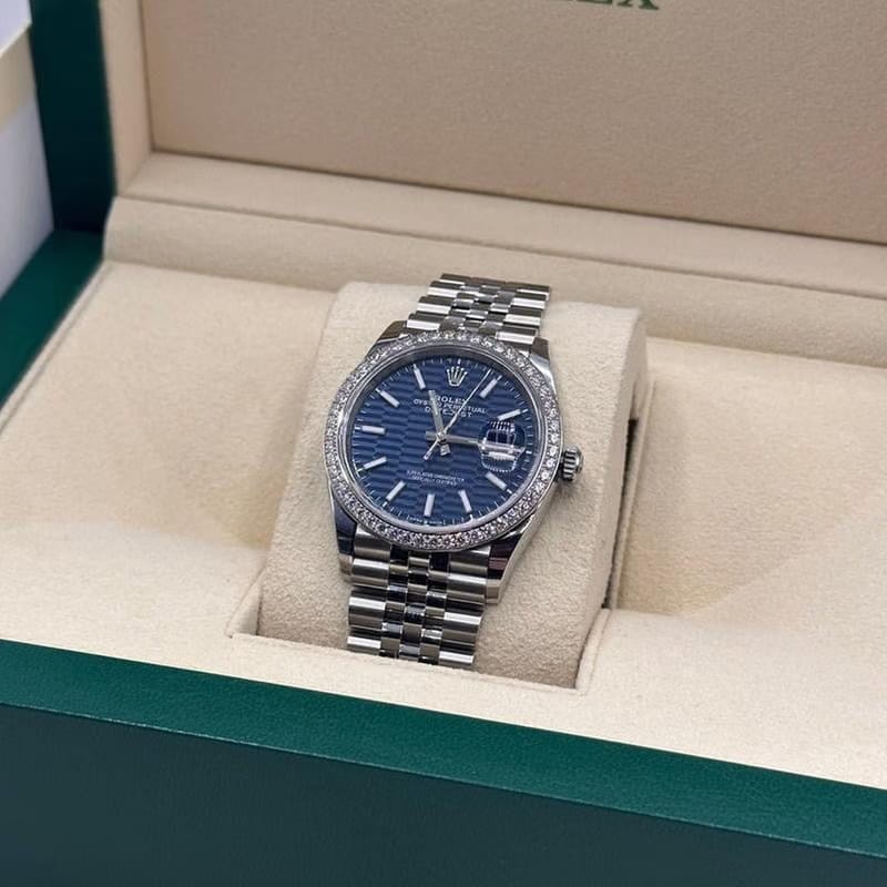 Rolex Datejust 36ref.126284 RB Blue Motif Dial With Factory Diamond Bezel New Unworn Full Set