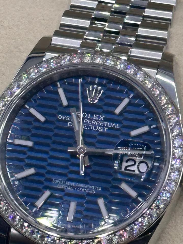 Rolex Datejust 36ref.126284 RB Blue Motif Dial With Factory Diamond Bezel New Unworn Full Set