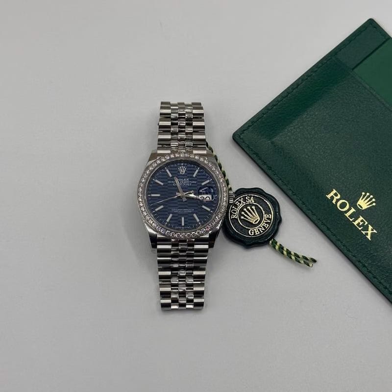 Rolex Datejust 36ref.126284 RB Blue Motif Dial With Factory Diamond Bezel New Unworn Full Set