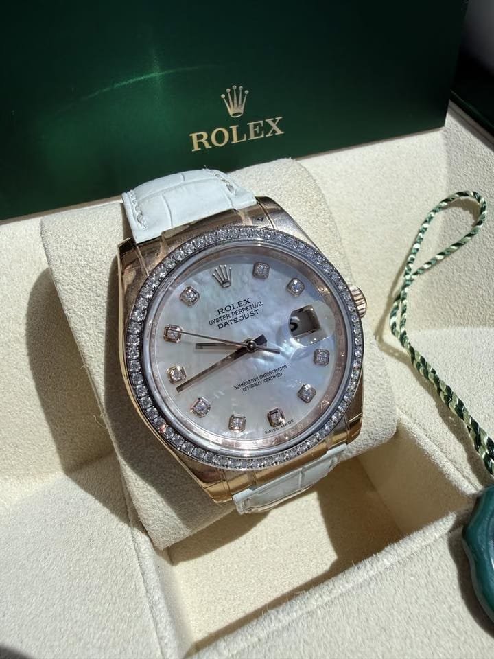 Rolex | Datejust | 116185 | Rose gold | 36 mm | Leather | Mother of pearl | Automatic