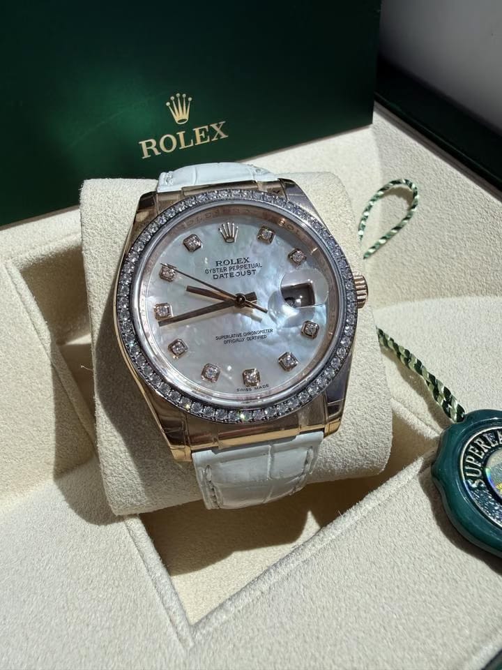 Rolex | Datejust | 116185 | Rose gold | 36 mm | Leather | Mother of pearl | Automatic