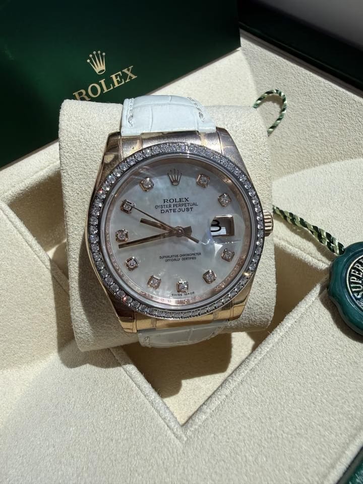 Rolex | Datejust | 116185 | Rose gold | 36 mm | Leather | Mother of pearl | Automatic