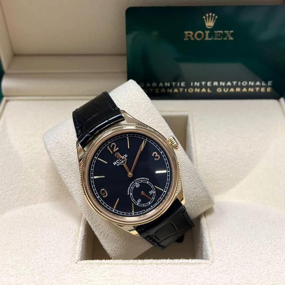 Rolex | 1908 | 52508-0002 | Yellow gold | 39 mm | Leather | Black | Automatic