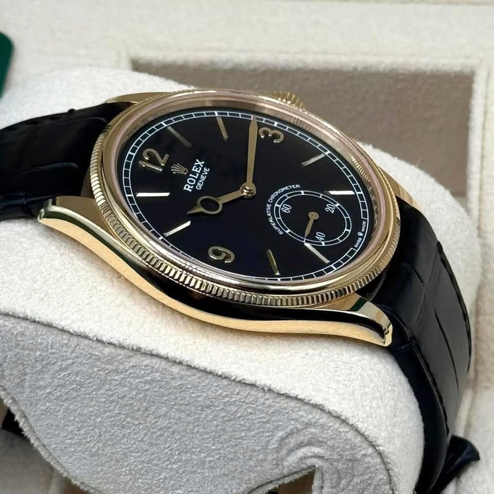 Rolex | 1908 | 52508-0002 | Yellow gold | 39 mm | Leather | Black | Automatic