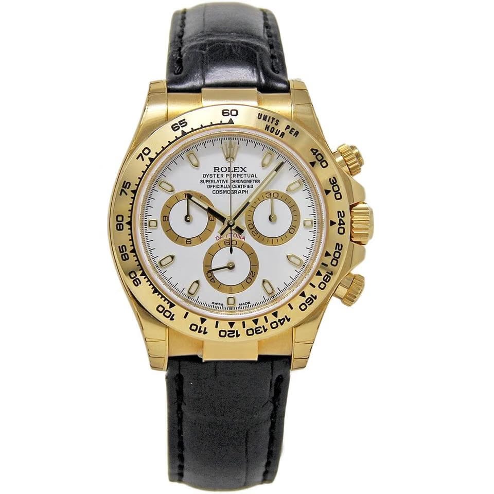 Rolex | Daytona | 116518 | Yellow gold | 40 mm | Leather | White | Automatic