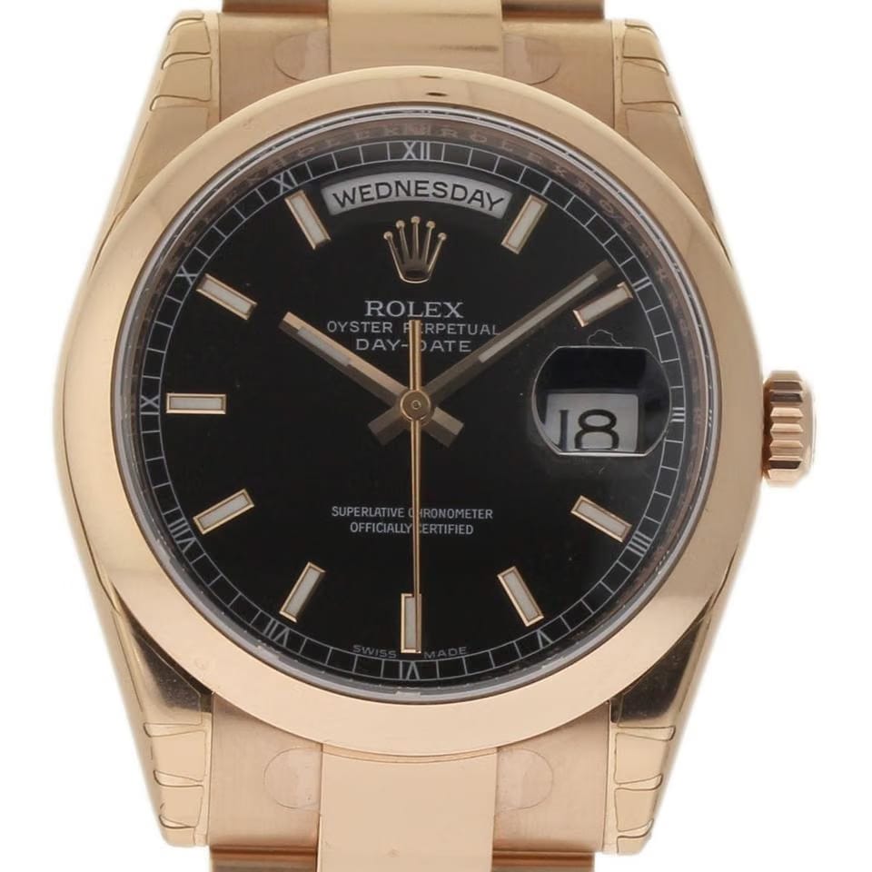Rolex | Day-Date | 118205 | Rose gold | 36 mm | Rose gold | Black | Automatic