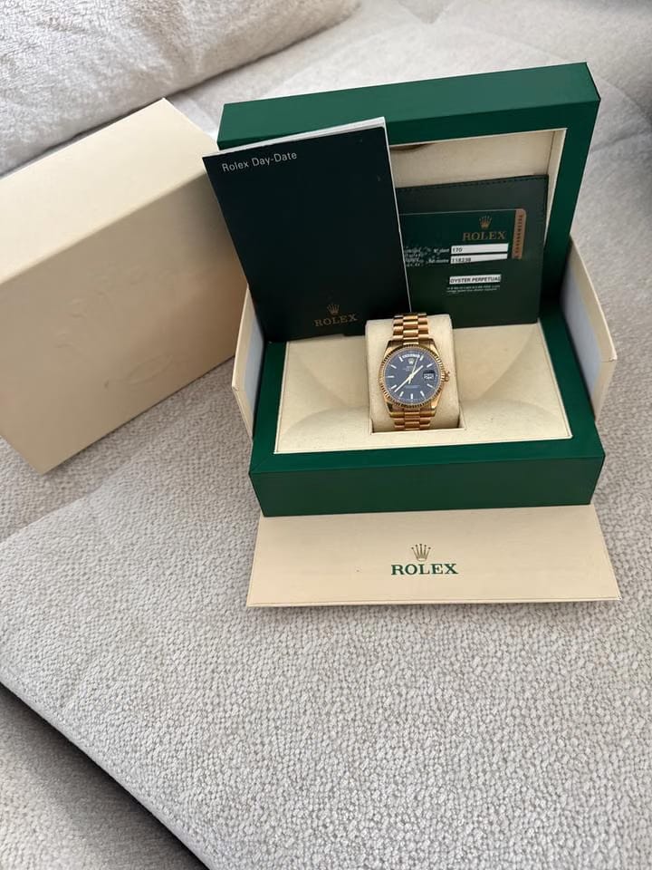 Rolex | Day-Date | 118238 | Yellow gold | 36 mm | Yellow gold | Blue | Automatic