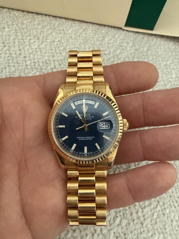 Rolex | Day-Date | 118238 | Yellow gold | 36 mm | Yellow gold | Blue | Automatic