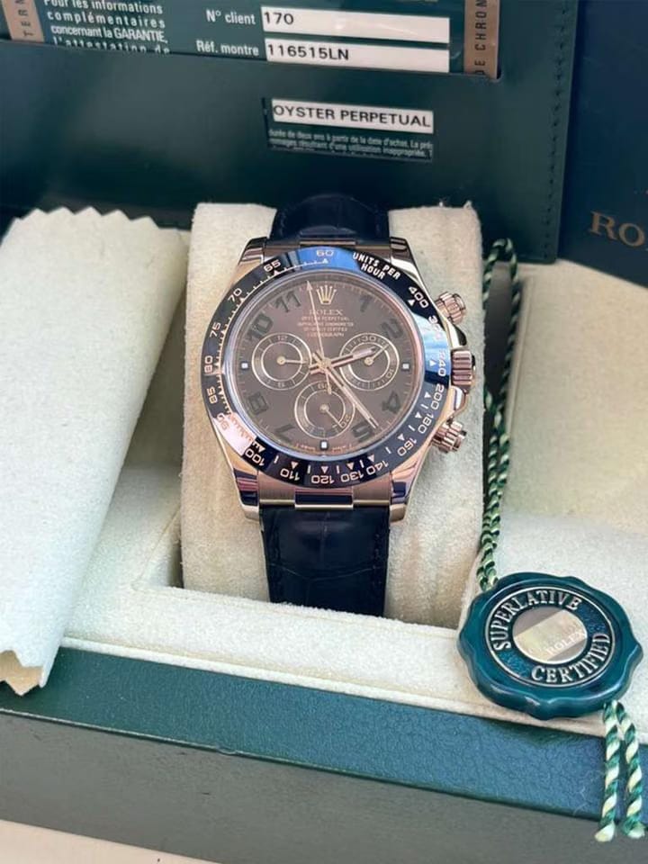 Rolex | Daytona | 116515ln | Rose gold | 40 mm | Crocodile skin | Brown | Automatic