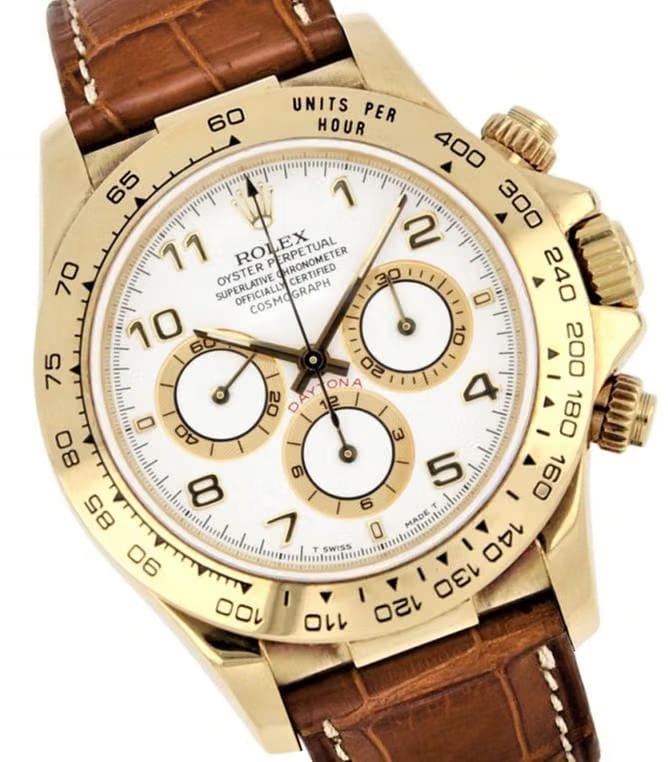 Rolex | Daytona | 16518 | Yellow gold | 40 mm | Leather | White | Automatic