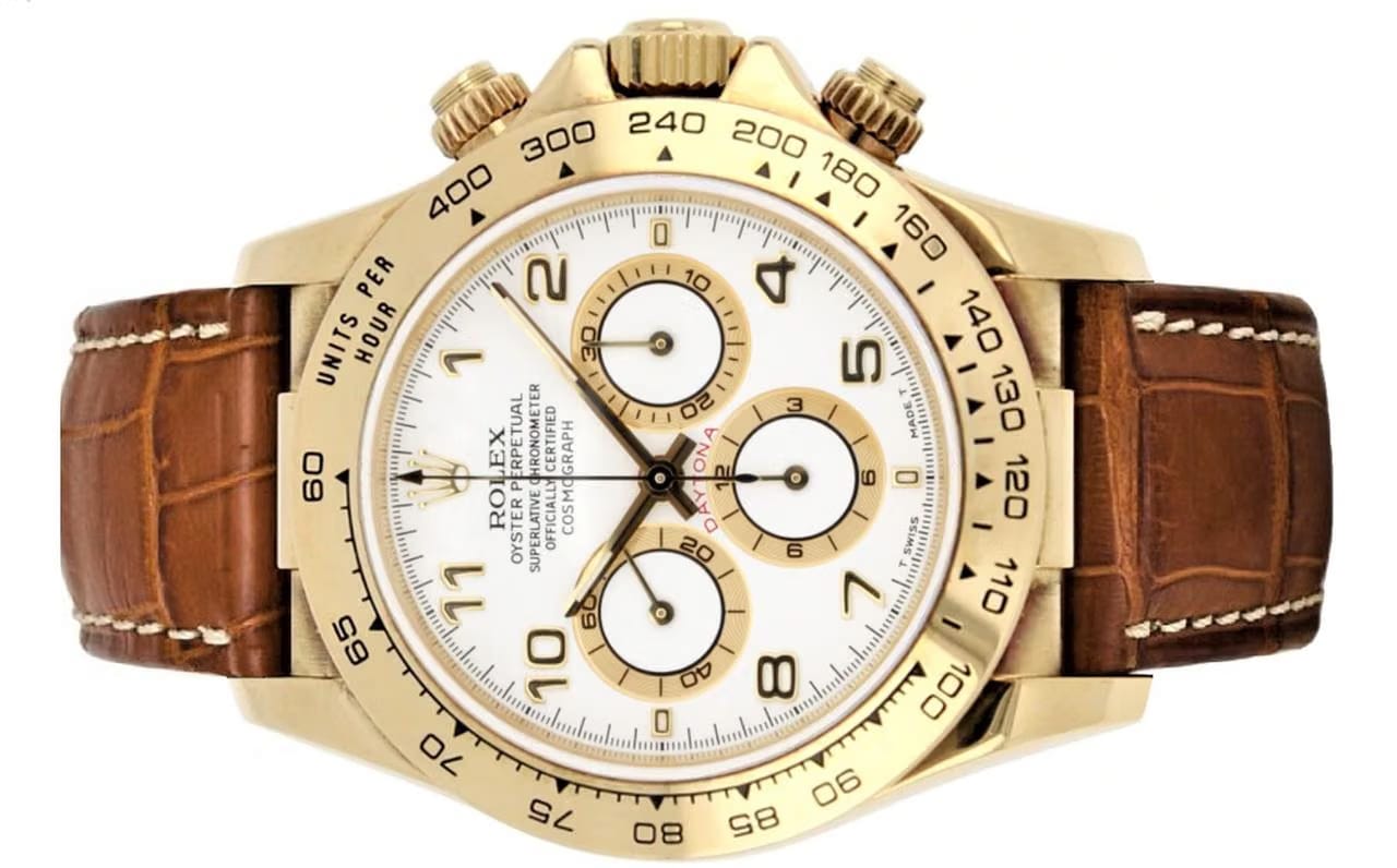 Rolex | Daytona | 16518 | Yellow gold | 40 mm | Leather | White | Automatic